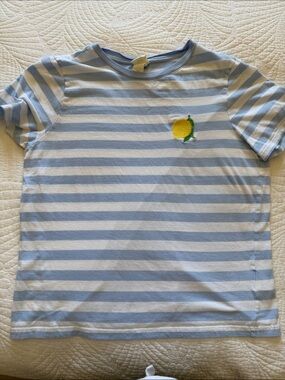 H&M Women’s Light Blue & White Striped Tee with Lemon Embroidered Patch